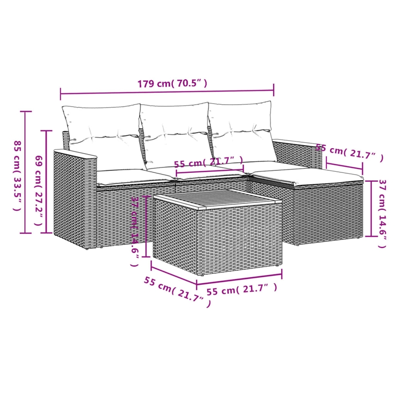 vidaXL 5 Piece Solid Acacia Wood Sofa Set in Black/White/Cream