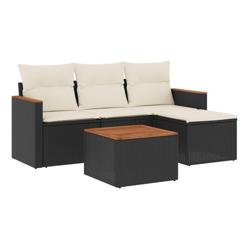 vidaXL 5 Piece Solid Acacia Wood Sofa Set in Black/White/Cream