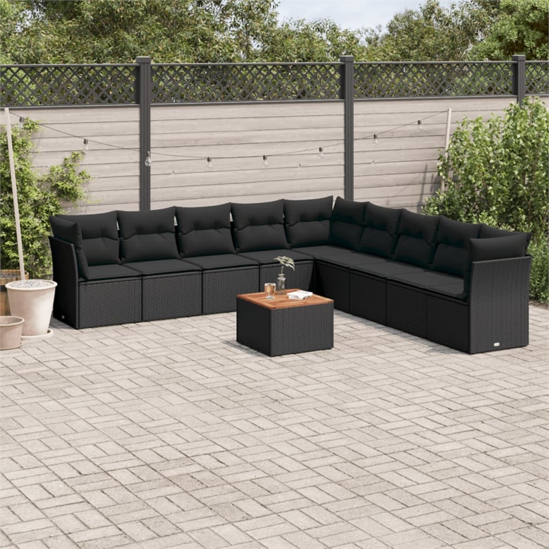vidaXL 10 Piece Solid Acacia Wood Small Sofa Set in Black