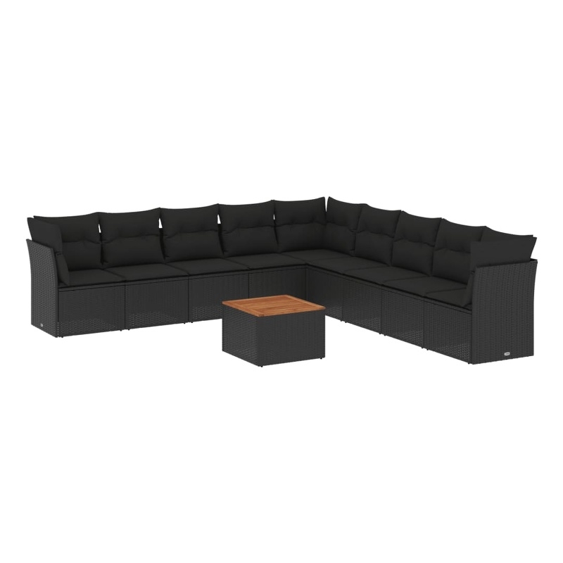 vidaXL 10 Piece Solid Acacia Wood Small Sofa Set in Black