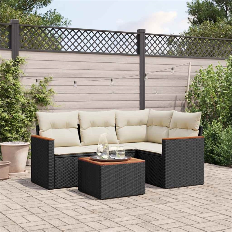 vidaXL Solid Acacia Wood Sofa Set in Black/White/Cream