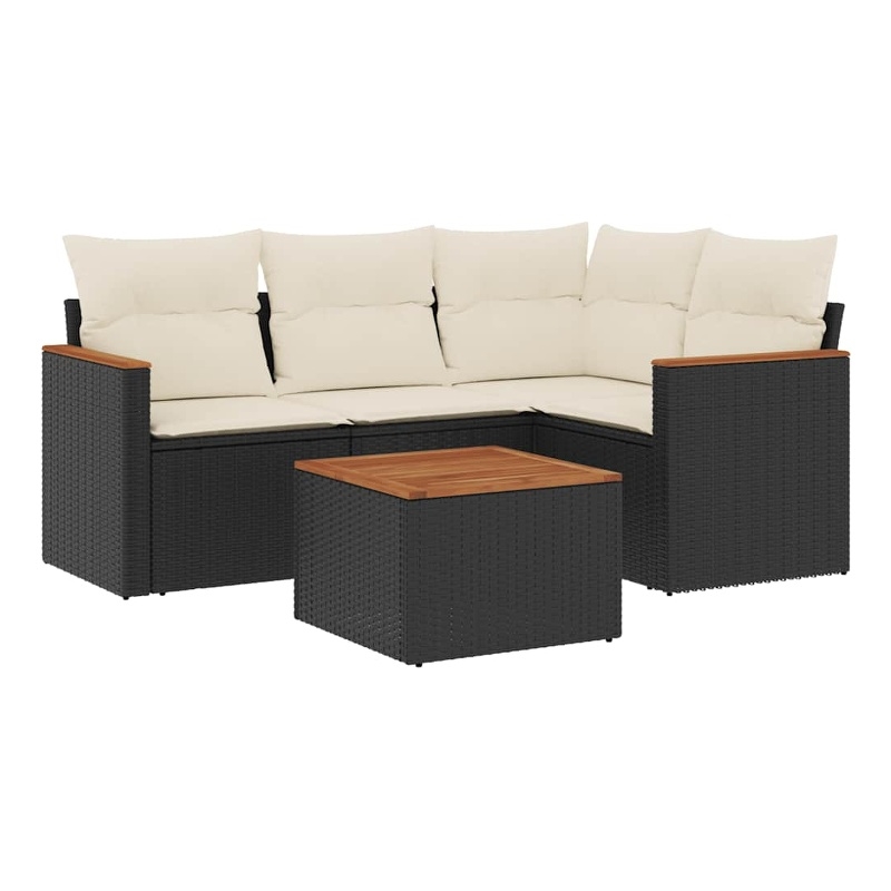 vidaXL Solid Acacia Wood Sofa Set in Black/White/Cream