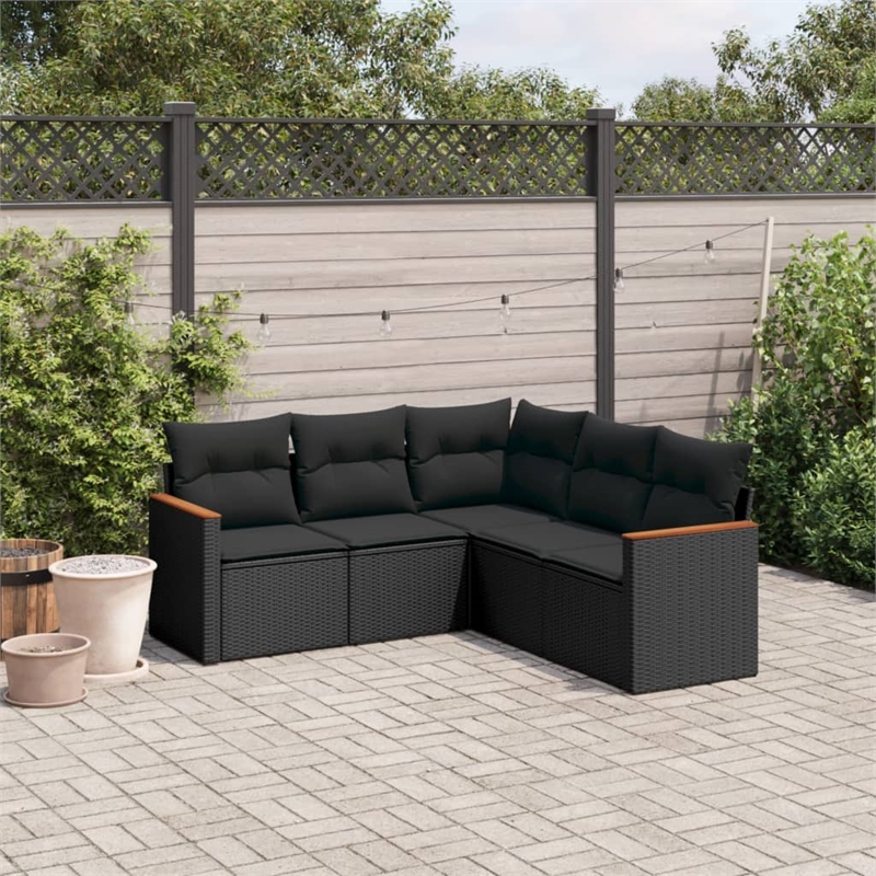 vidaXL 5 Piece Solid Acacia Wood Medium Sofa Set in Black