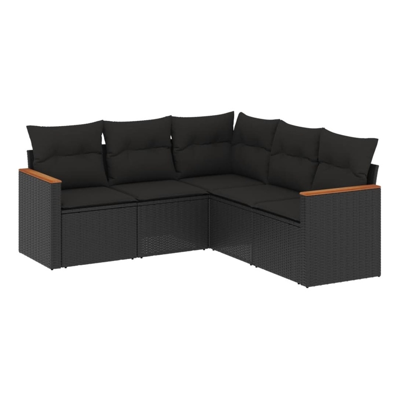 vidaXL 5 Piece Solid Acacia Wood Medium Sofa Set in Black