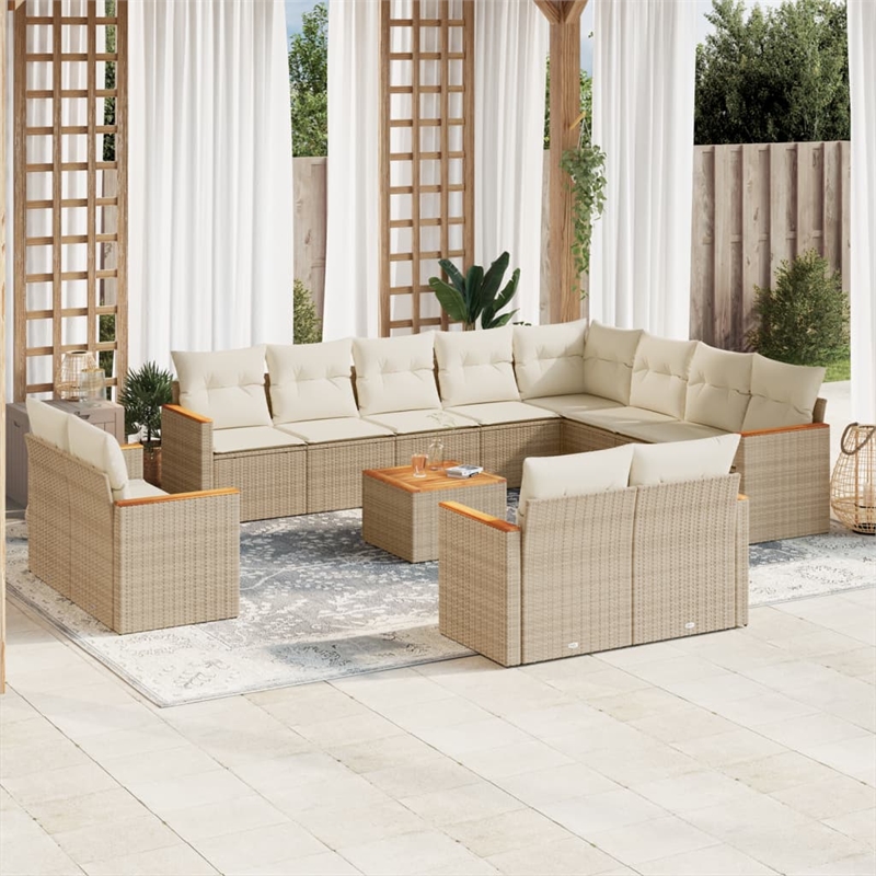vidaXL 13 Piece Solid Acacia Wood Sofa Set in White/Cream/Beige