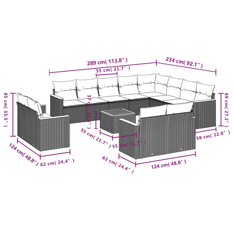 vidaXL 13 Piece Solid Acacia Wood Sofa Set in White/Cream/Beige