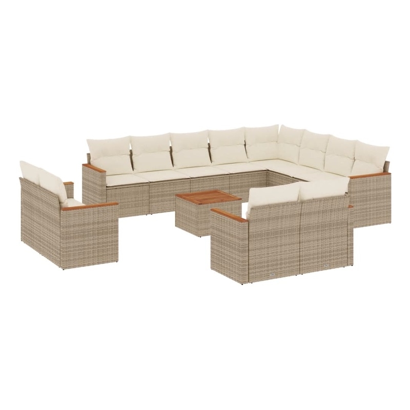 vidaXL 13 Piece Solid Acacia Wood Sofa Set in White/Cream/Beige
