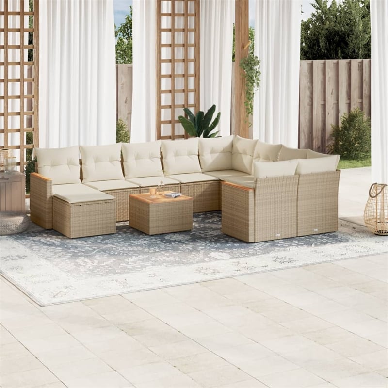 vidaXL 11 Piece Solid Acacia Wood Sofa Set in White/Cream/Beige