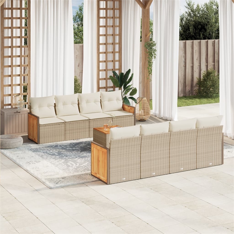 vidaXL 9 Piece Solid Acacia Wood Sofa Set in White/Cream/Beige