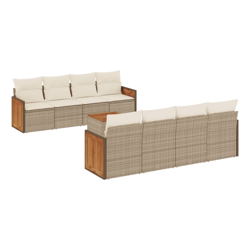 vidaXL 9 Piece Solid Acacia Wood Sofa Set in White/Cream/Beige