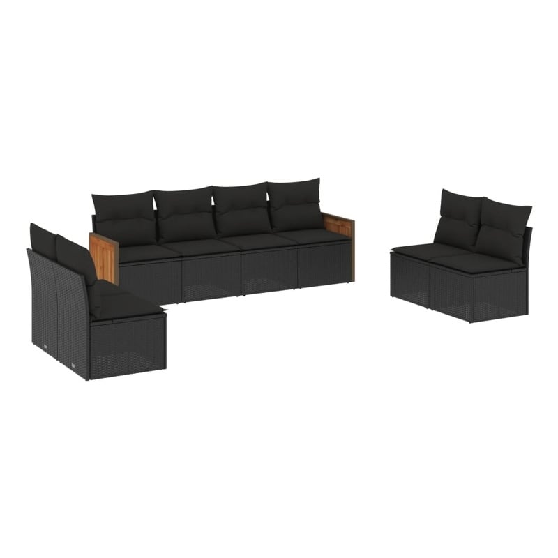 vidaXL 8 Piece Solid Acacia Wood Small Sofa Set in Black