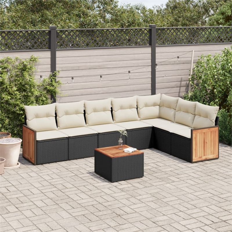vidaXL 8 Piece Solid Acacia Wood Large Sofa Set in Black/White/Cream