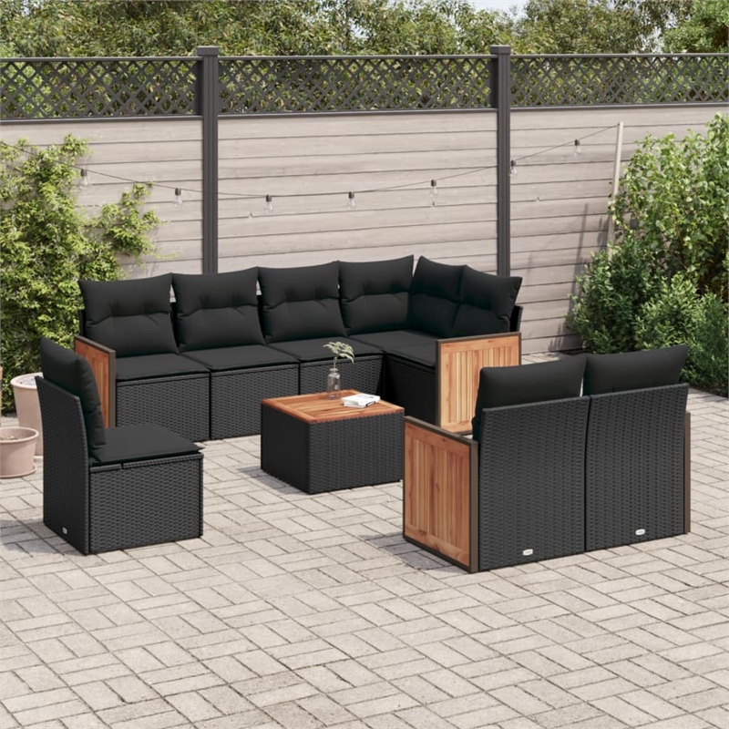 vidaXL 9 Piece Solid Acacia Wood Sofa Set in Black
