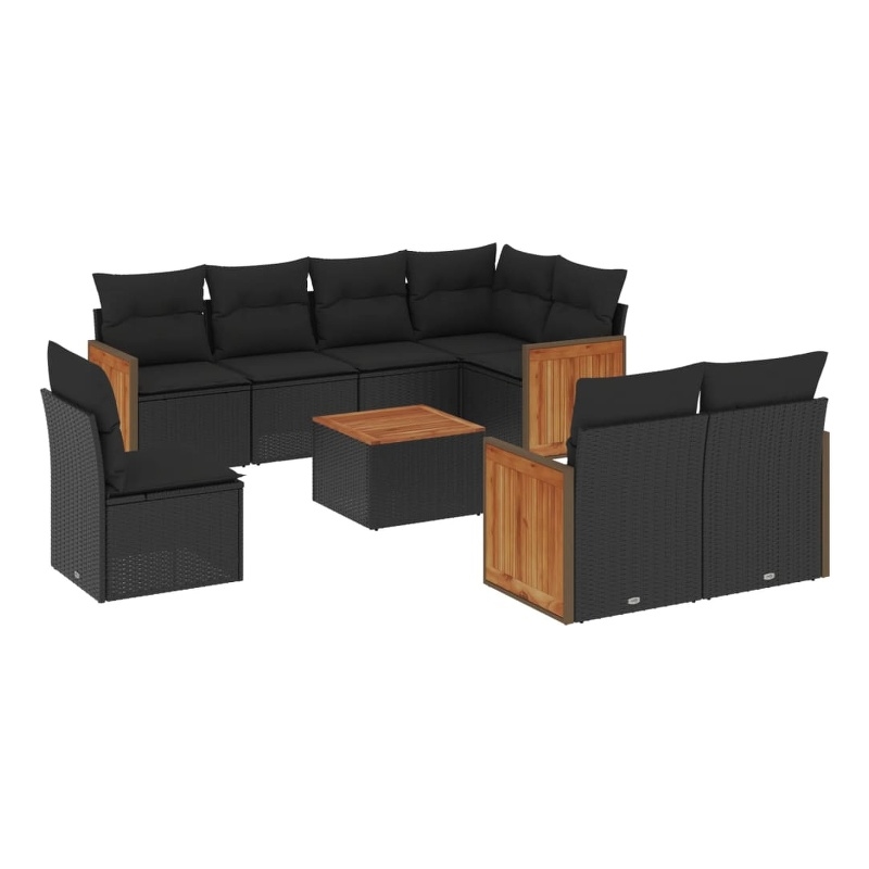 vidaXL 9 Piece Solid Acacia Wood Sofa Set in Black