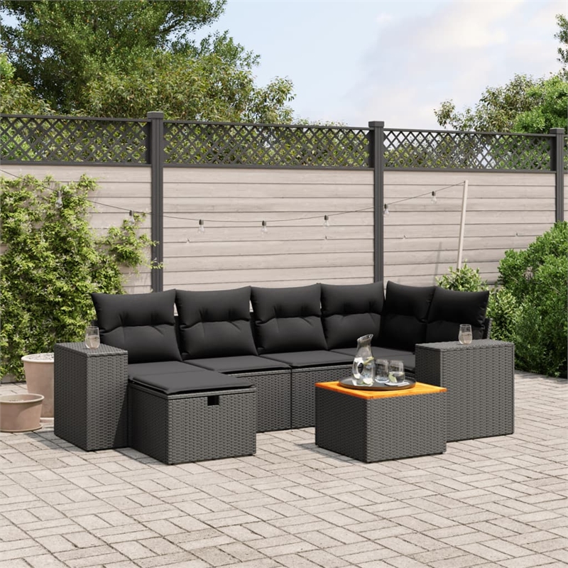 vidaXL 7 Piece Solid Acacia Wood Sofa Set in Black