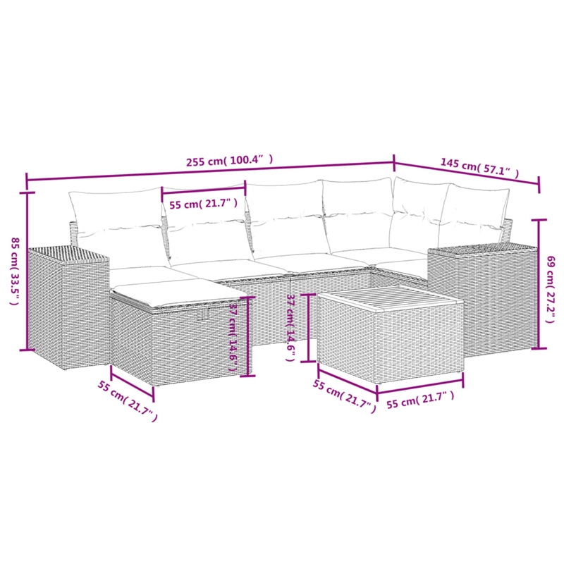 vidaXL 7 Piece Solid Acacia Wood Sofa Set in Black