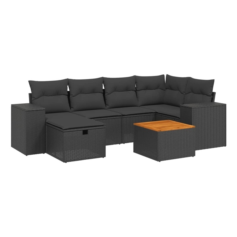 vidaXL 7 Piece Solid Acacia Wood Sofa Set in Black