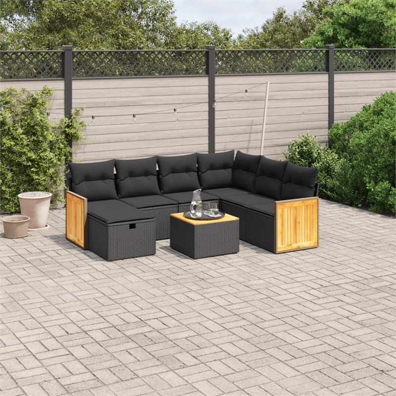 vidaXL 8 Piece Solid Acacia Wood Sofa Set in Black
