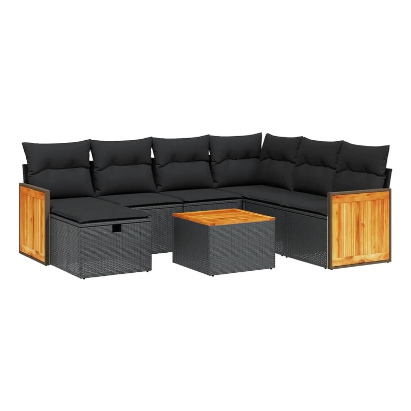 vidaXL 8 Piece Solid Acacia Wood Sofa Set in Black