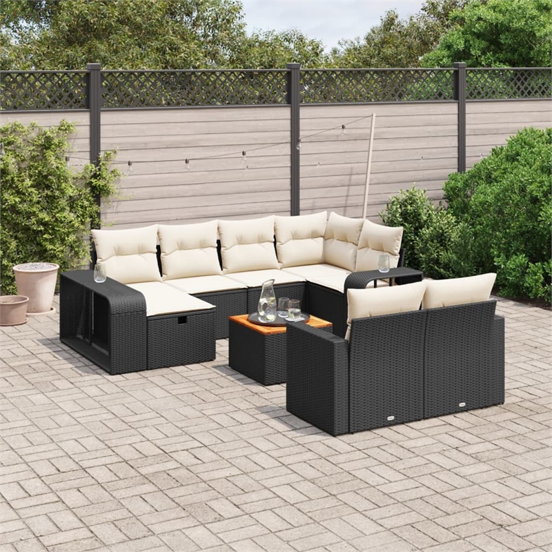 vidaXL 11 Piece Solid Acacia Wood Sofa Set in Black