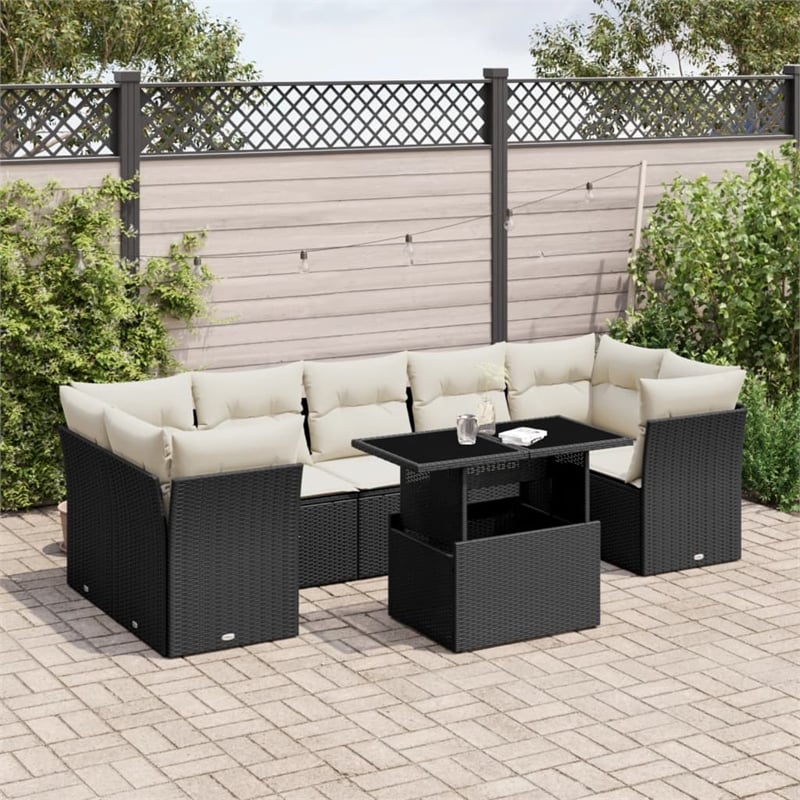 vidaXL 8 Piece Poly Rattan Sofa Set in Black/White/Cream