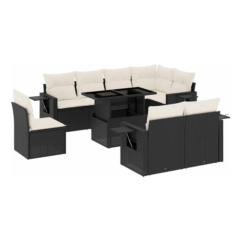 vidaXL 9 Piece Poly Rattan Large Sofa Set in Black/White/Cream