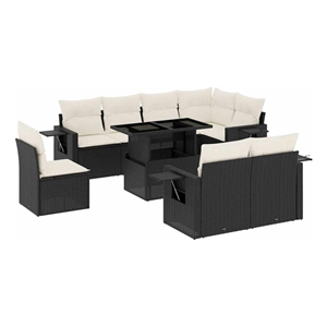 vidaXL 9 Piece Poly Rattan Large Sofa Set in Black/White/Cream