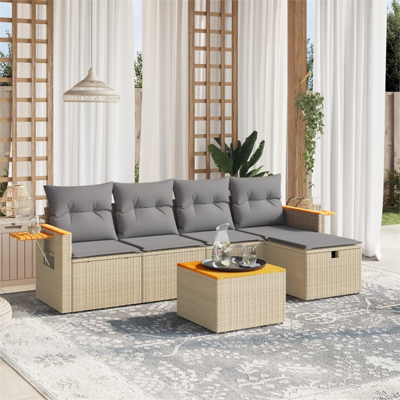 vidaXL 6 Piece Solid Acacia Wood Sofa Set in Gray/Beige