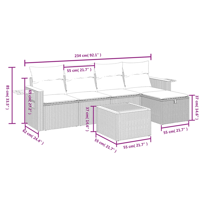 vidaXL 6 Piece Solid Acacia Wood Sofa Set in Gray/Beige