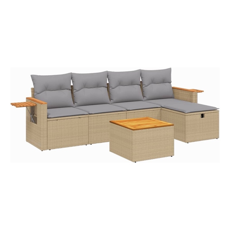 vidaXL 6 Piece Solid Acacia Wood Sofa Set in Gray/Beige