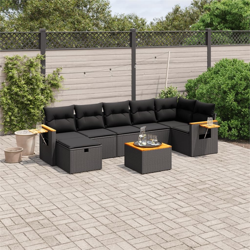 vidaXL 8 Piece Solid Acacia Wood Sofa Set in Black
