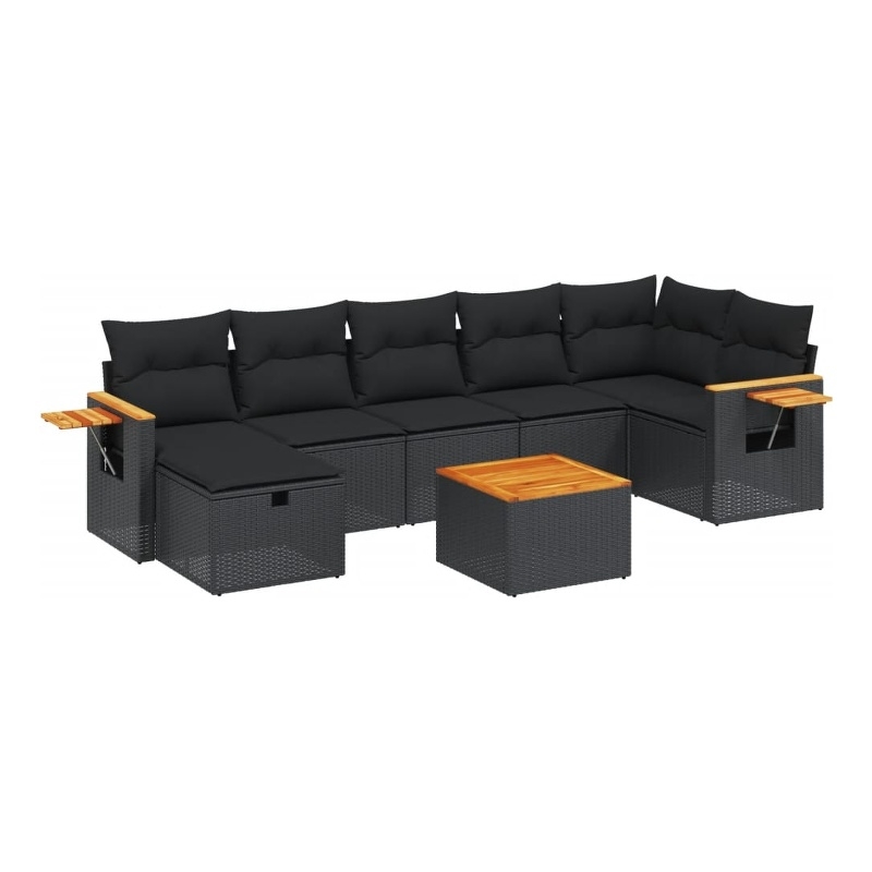 vidaXL 8 Piece Solid Acacia Wood Sofa Set in Black