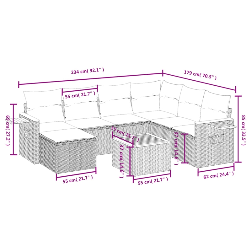 vidaXL 8 Piece Solid Acacia Wood Sofa Set in Black