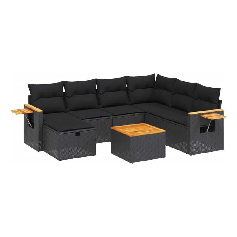 vidaXL 8 Piece Solid Acacia Wood Sofa Set in Black