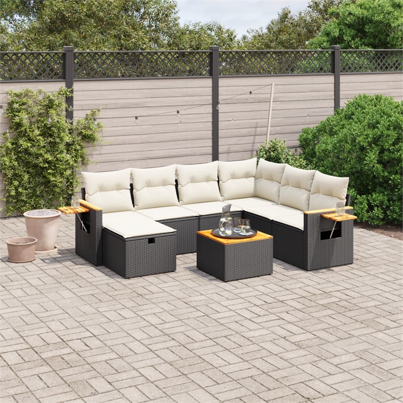 vidaXL 8 Piece Solid Acacia Wood Sofa Set in Black