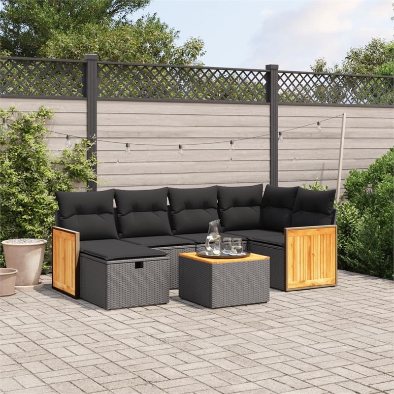 vidaXL 7 Piece Solid Acacia Wood Sofa Set in Black