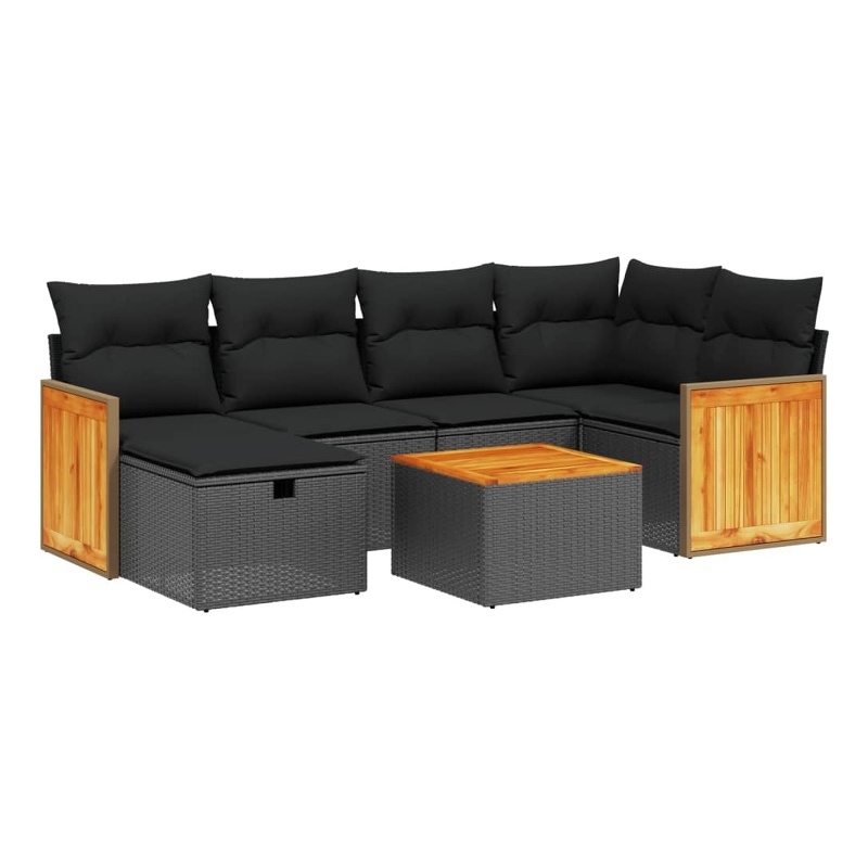 vidaXL 7 Piece Solid Acacia Wood Sofa Set in Black