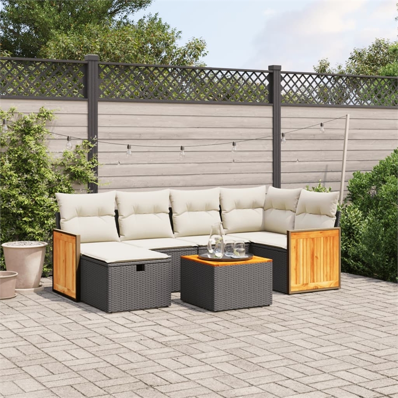 vidaXL 7 Piece Solid Acacia Wood Sofa Set in Black/White/Cream
