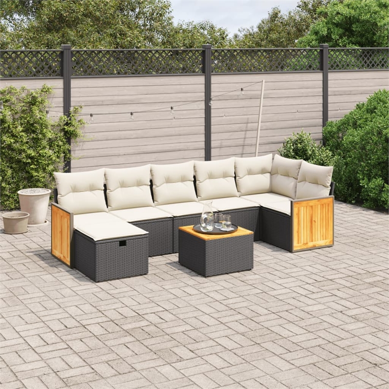 vidaXL 8 Piece Solid Acacia Wood Sofa Set in Black/White/Cream