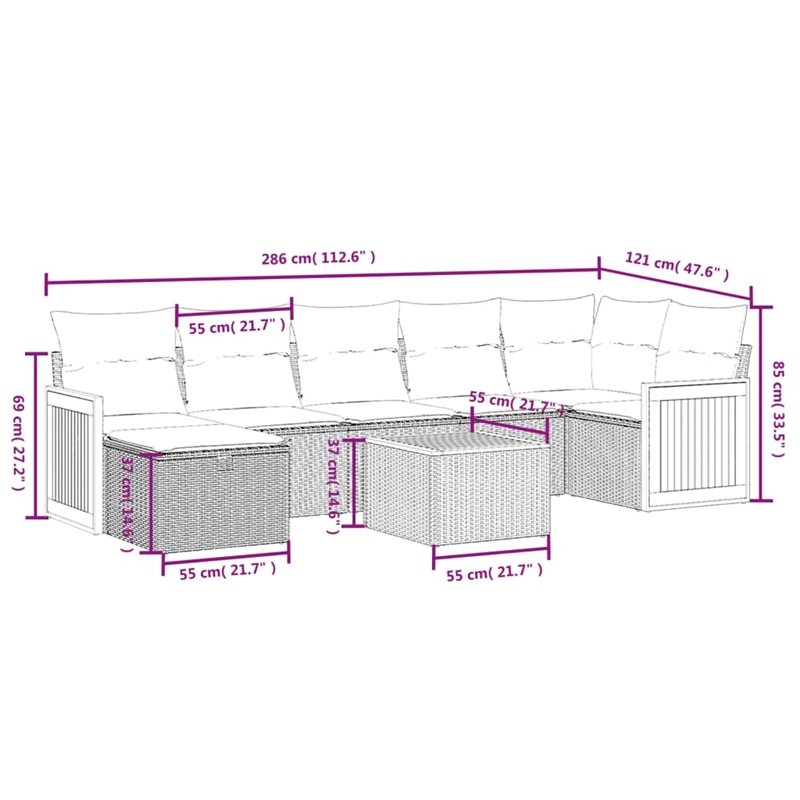 vidaXL 8 Piece Solid Acacia Wood Sofa Set in Black/White/Cream