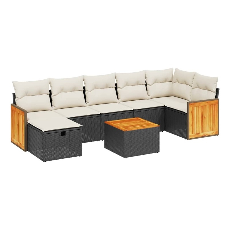 vidaXL 8 Piece Solid Acacia Wood Sofa Set in Black/White/Cream