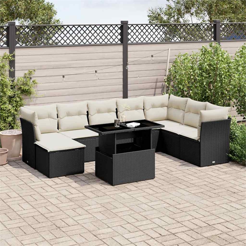 vidaXL 9 Piece Steel Sofa Set in Black