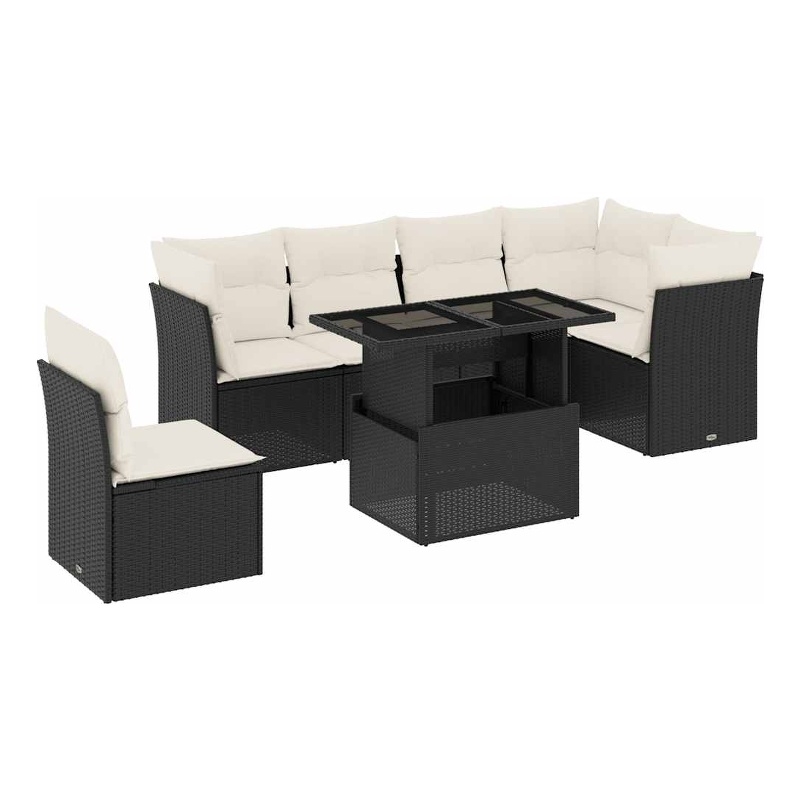 vidaXL 7 Piece Steel Sofa Set in Black/White/Cream