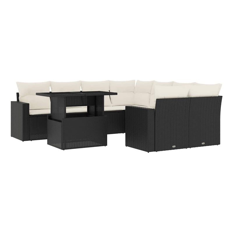 vidaXL 9 Piece Poly Rattan Large Sofa Set in Black/White/Cream