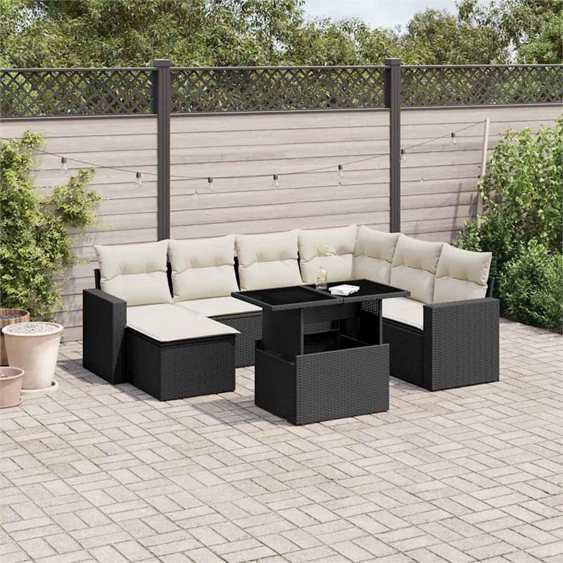 vidaXL 8 Piece Poly Rattan Sofa Set in Black/White/Cream