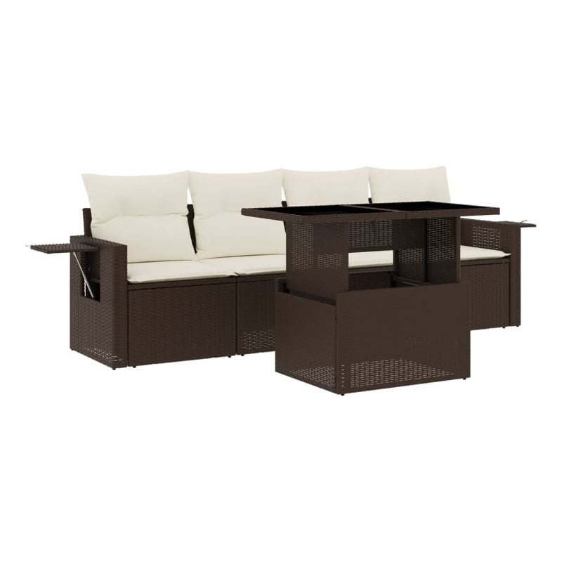 vidaXL 5 Piece Poly Rattan Sofa Set in Brown