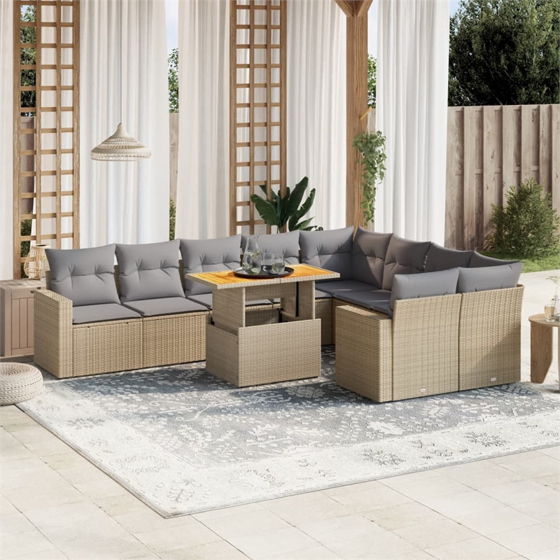 vidaXL 10 Piece Solid Acacia Wood Sofa Set in Gray/Beige