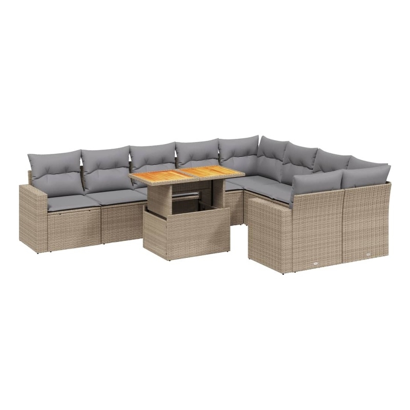 vidaXL 10 Piece Solid Acacia Wood Sofa Set in Gray/Beige