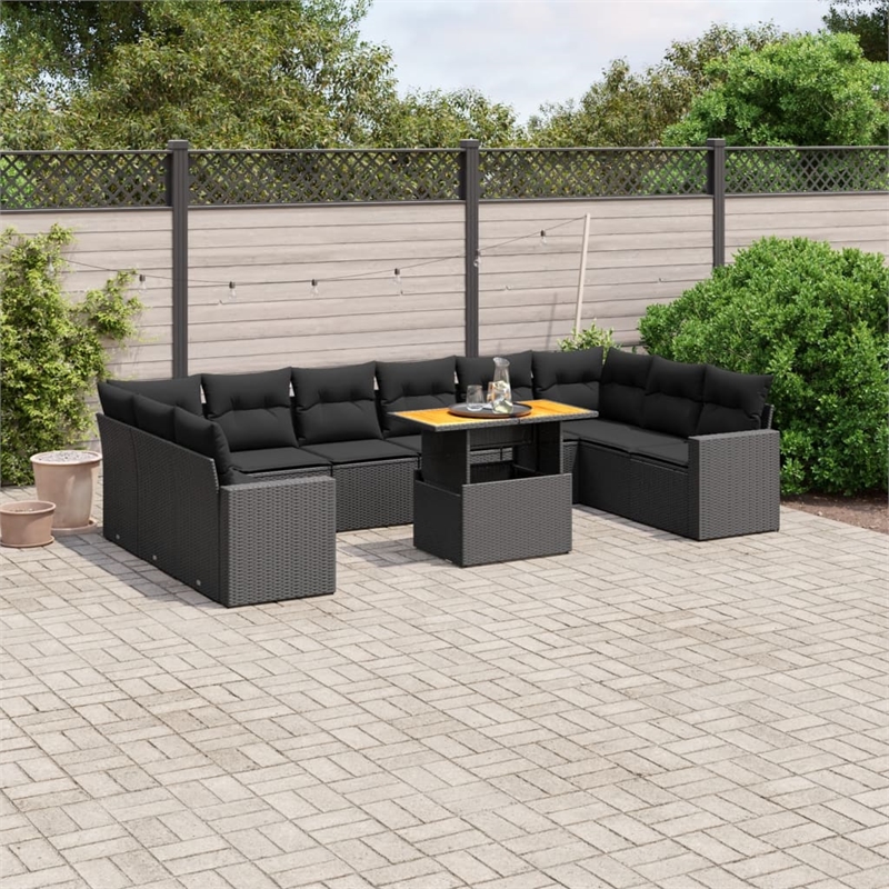vidaXL 11 Piece Solid Acacia Wood Small Sofa Set in Black