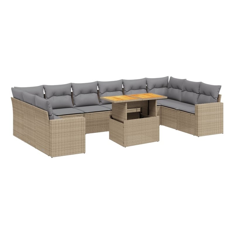 vidaXL 11 Piece Solid Acacia Wood Sofa Set in Beige